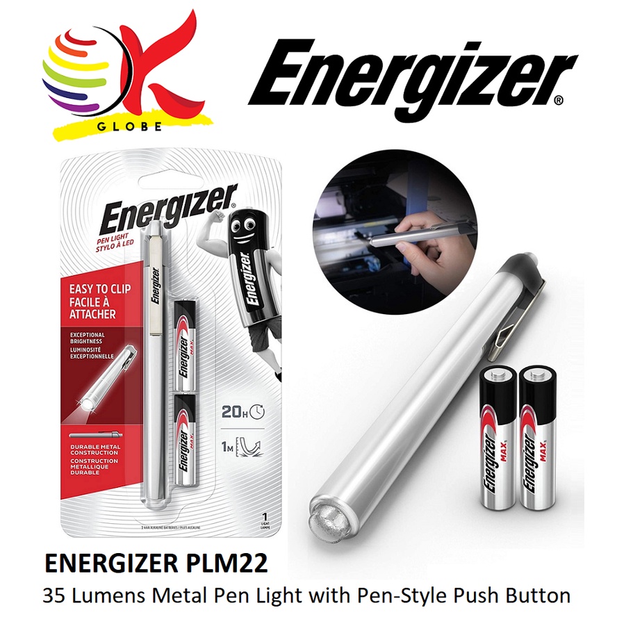 ENERGIZER PLM22 METAL LED PEN LIGHT WITH 2X AAA BATTERIES AND PEN STYLE