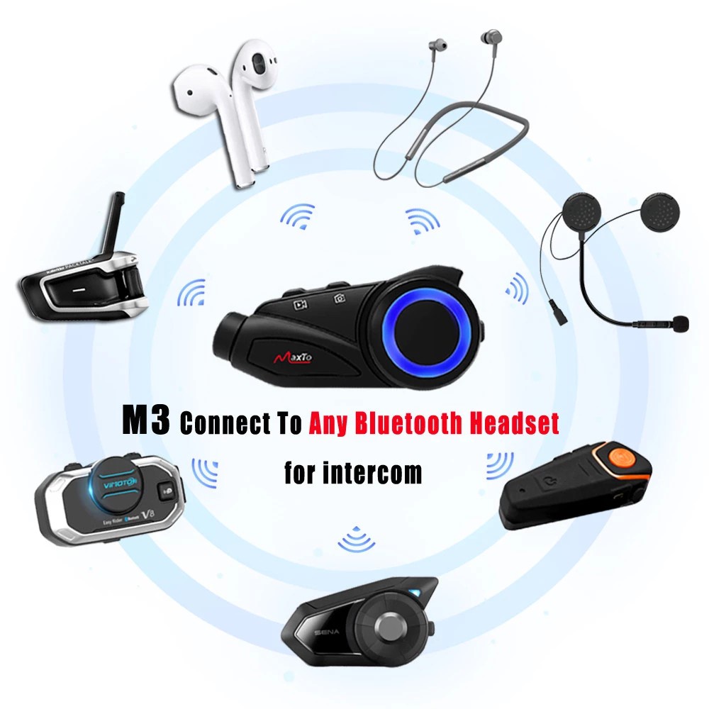 MAXTO Intercom voor motorhelm, bluetooth, met 1080p HD-camera, M3