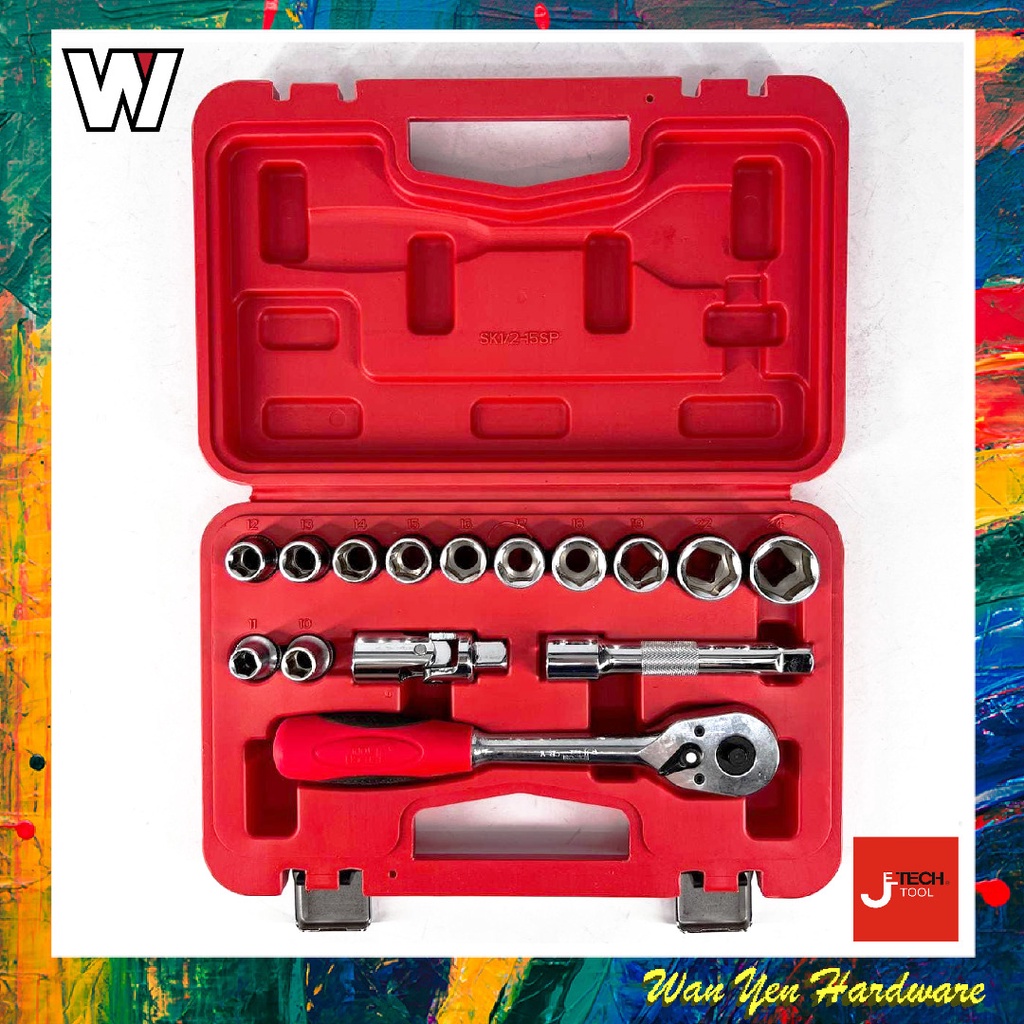 JE Tech SK1/2-15SPDR Cr.Vanadium Box Socket Set 15pcs 1/2" | Shopee ...