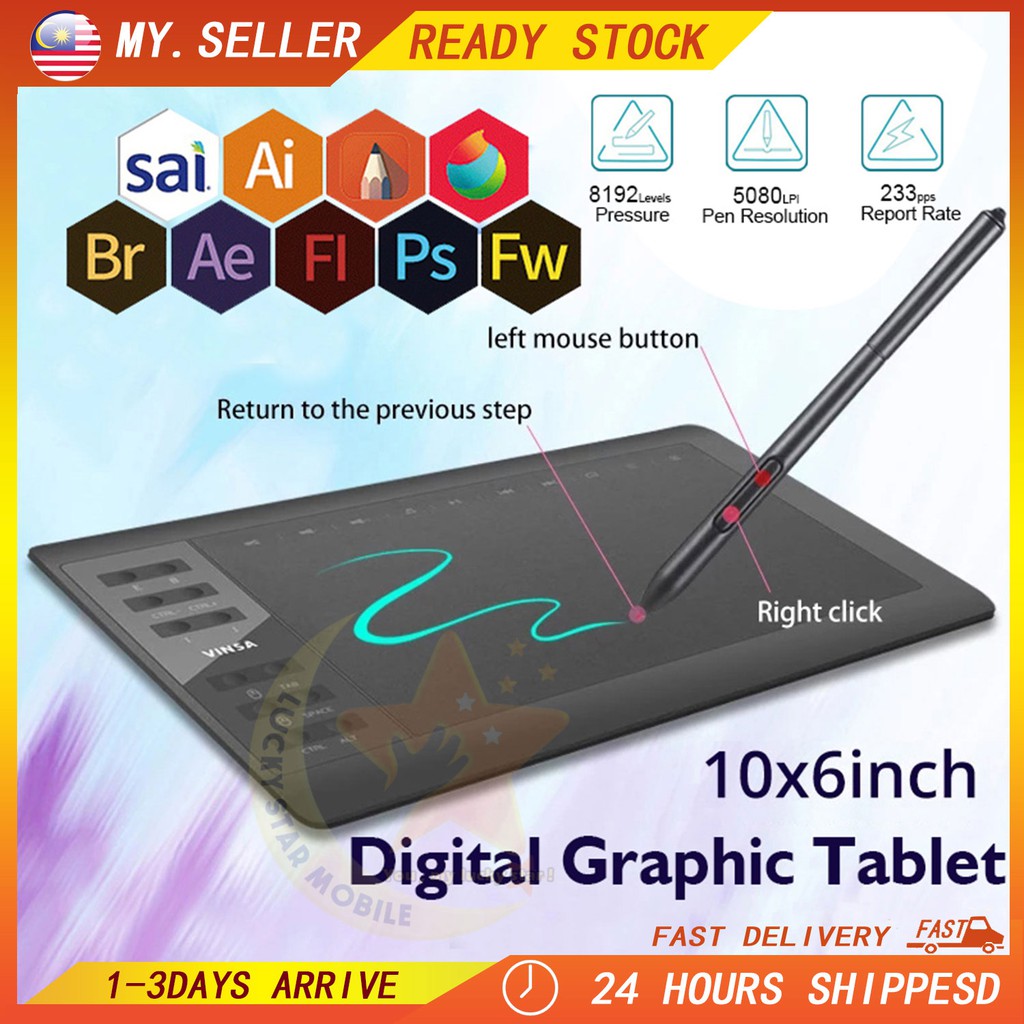 【MY READY】VINSA 1060plus Digital Graphics Drawing Tablet 10x6 Digital