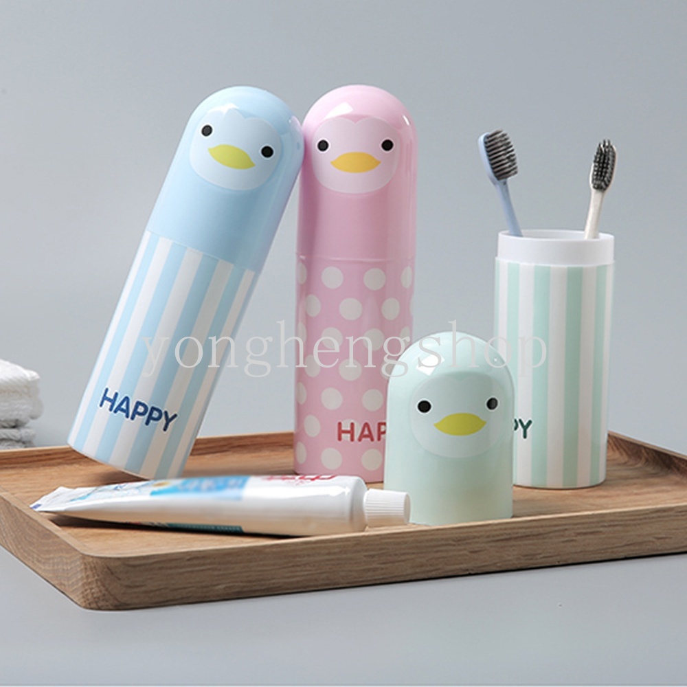 Cartoon Cute Penguin Toothpaste Cup Case Travel Portable Toothbrush ...