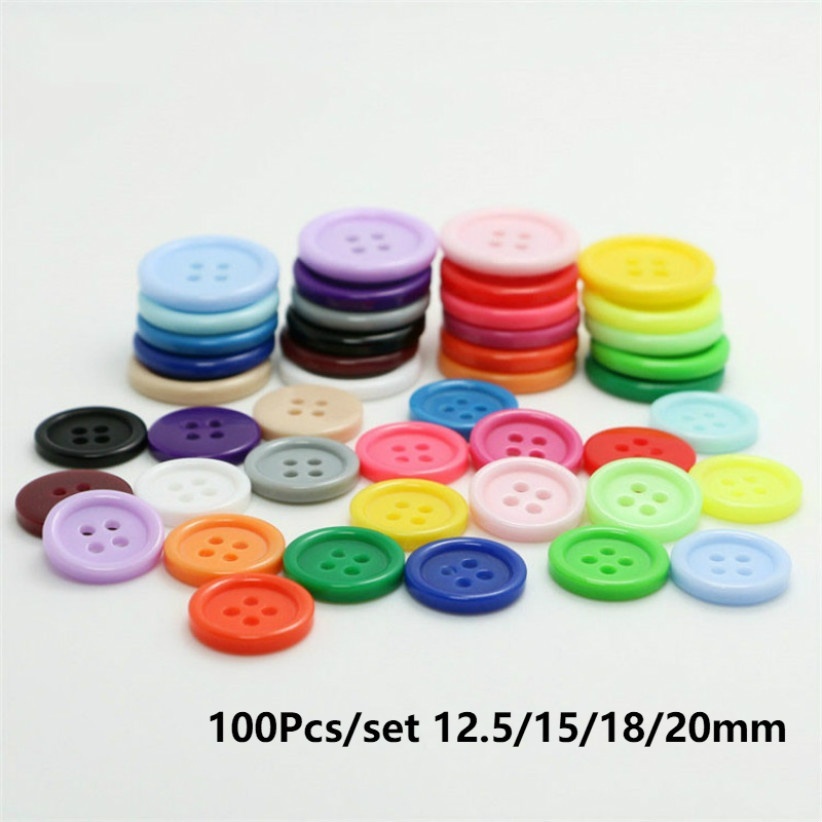 100Pcs 12.5/15/18/20mm Mix Color Resin 4 Holes Shirt Buttons for ...