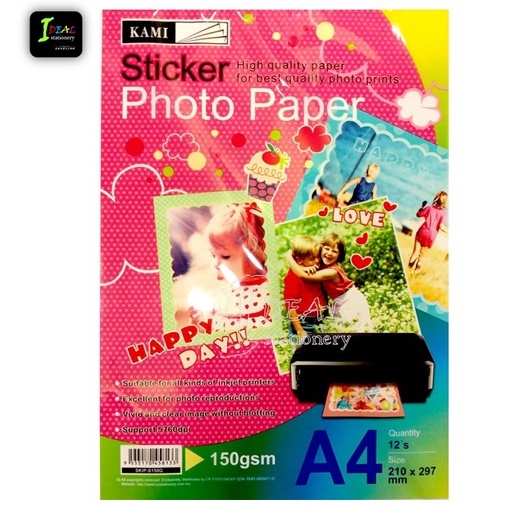 (Special Offer) KAMI STICKER PHOTO PAPER 150gsm A4 (12's/Pack) | Shopee ...