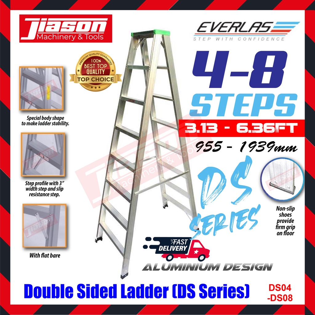 EVERLAS DS04 / DS05 / DS06 / DS07 / DS08 Double Sided Aluminium Ladder ...