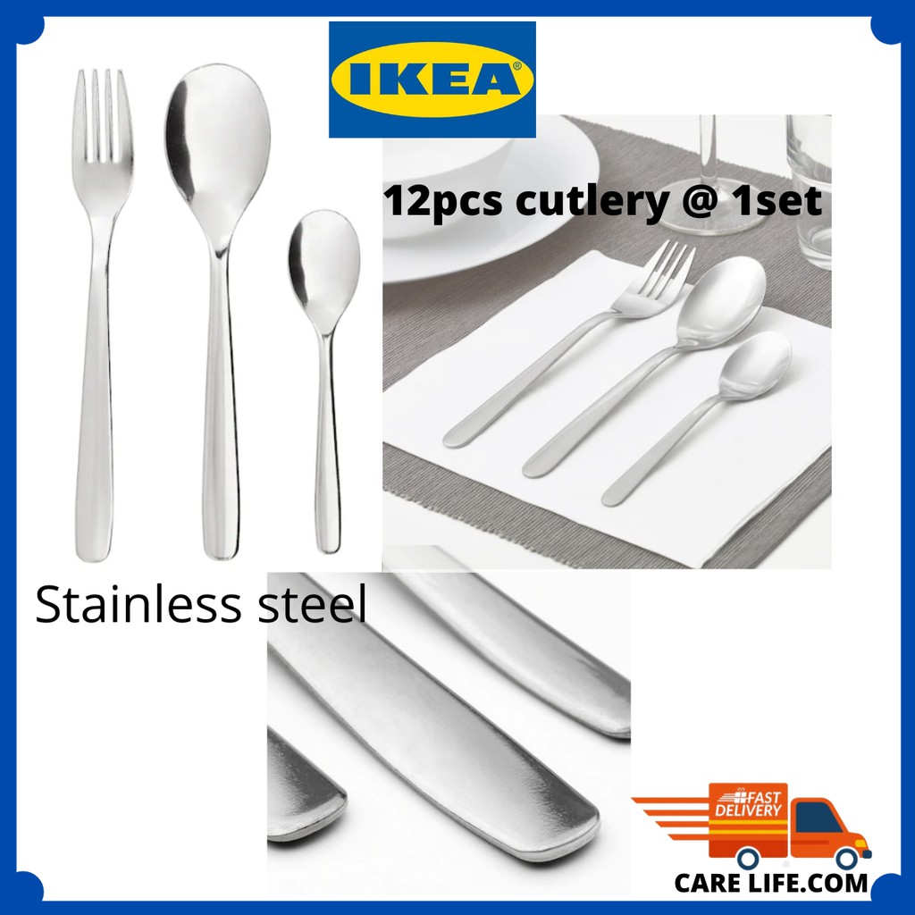 IKEA Stainless steel 12pcs cutlery set (MOPSIG ) | Shopee Malaysia