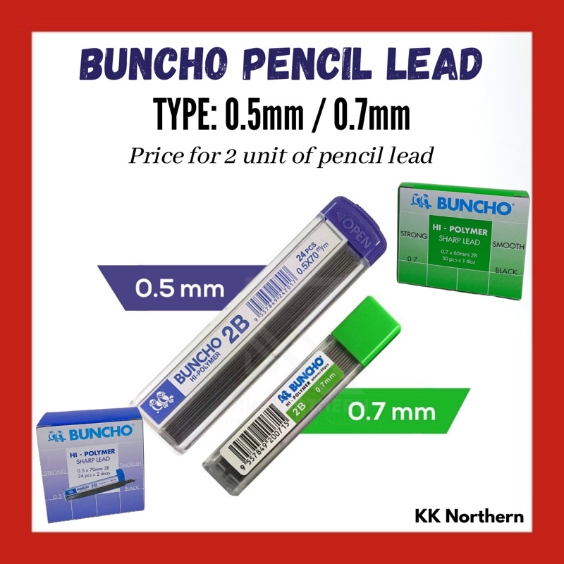 [2 PCS] Buncho 0.5 / 0.7 Hi Polymer 2B Mechanical Pencil Lead Sharp ...