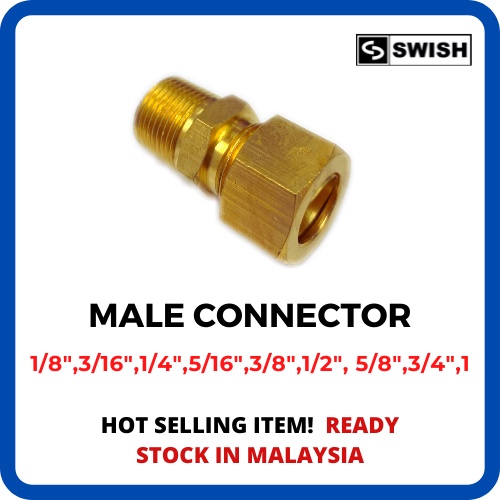 Pneumatic Brass Male Connector BUM Tube X Male Compression Fitting Tube ...