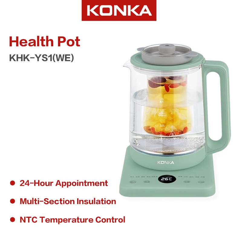 KONKA Multifunction Health Pot 1.5L Glass Electric Kettle Kitchen