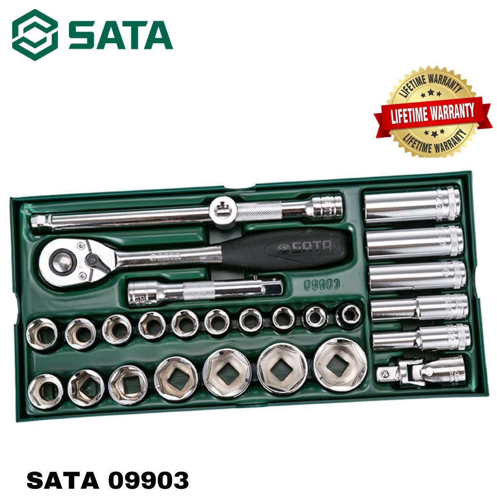 SATA 09903 27PCS 1/2" DR. SOCKET TRAY SET / SOCKET SET / RATCHET ...