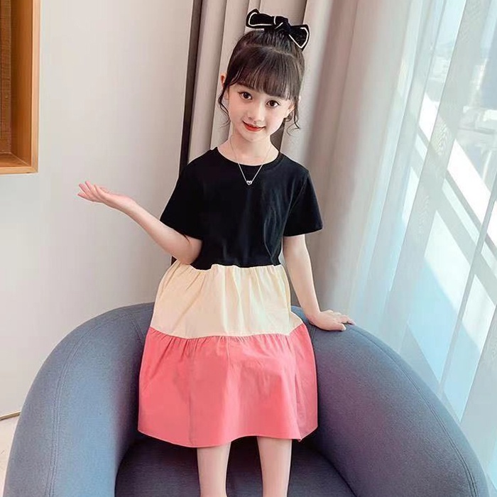 AGL Girls Children Summer Princess Dresses Stitching Skirt Short