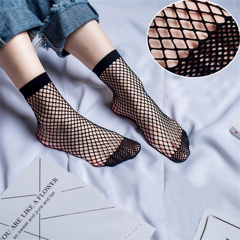 Sexy Grid Mesh Fishnet Ankle Socks Women Hollow Short Black Socks