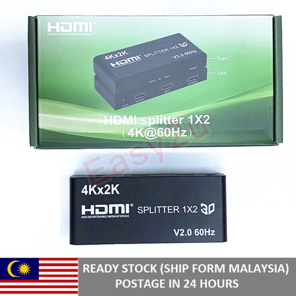 4K 60hz HDMI 2.0 Splitter 1X2 2 Ports Full HD 1080p Repeater Amplifier ...