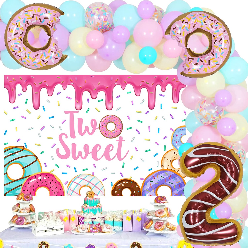 JOYMEMO Donut 2nd Birthday Party Decorations for Girl with Two Sweet ...