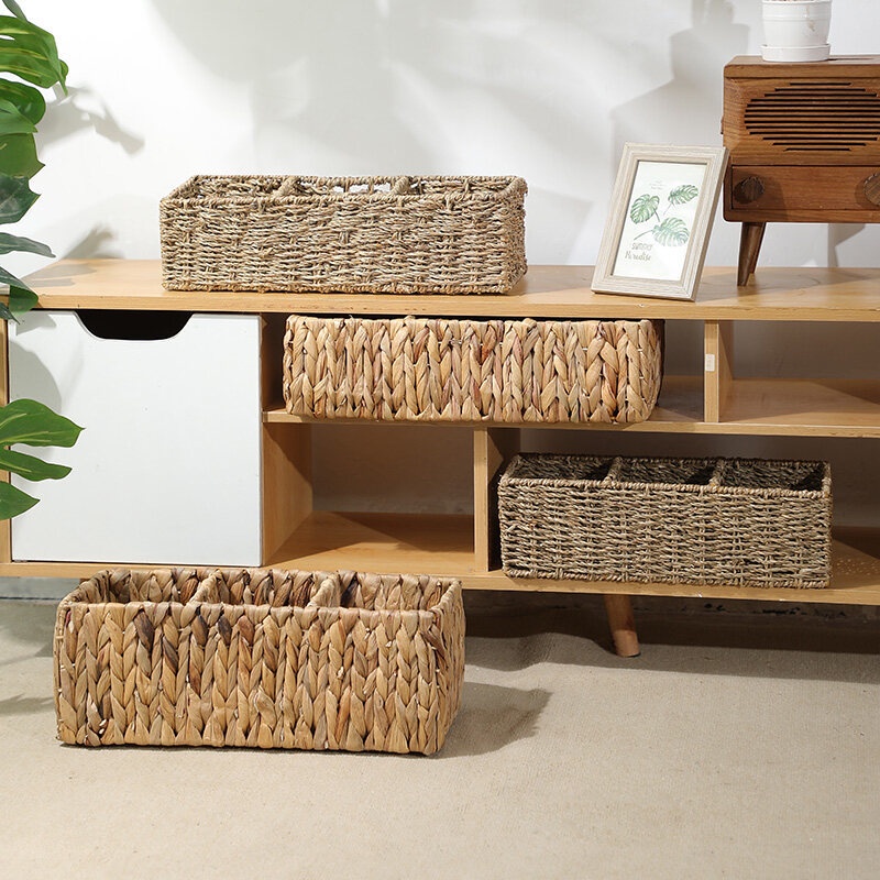 3-Section Wicker Basket For Shelf, Hand-Woven Water Hyacinth Storage ...