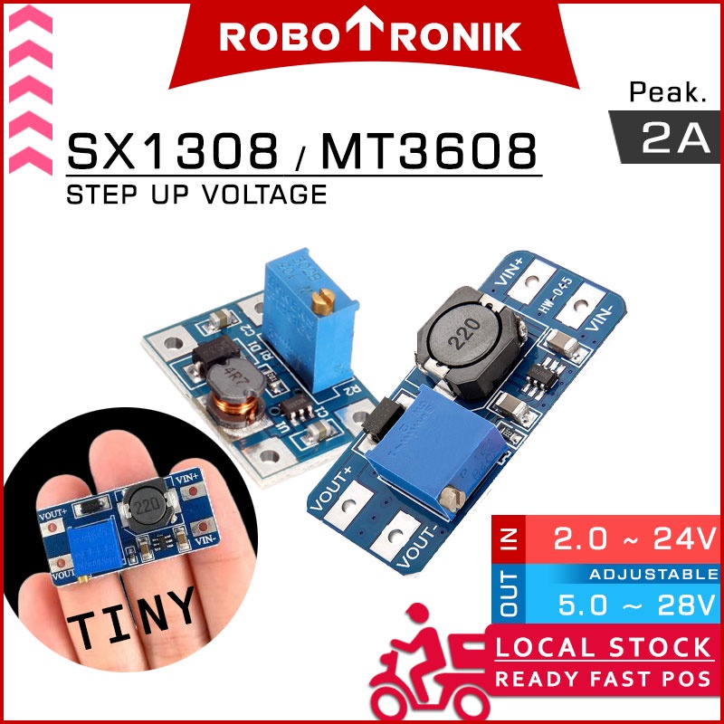 DC-DC Step Up SX1308 / MT3608 2A Adjustable Voltage Regulator Module ...