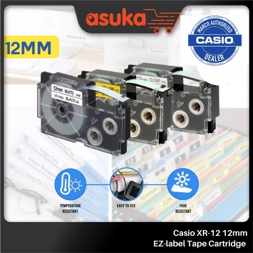 Casio EZ Label Printer Tape Cartridge 12mm XR-12 - VIP Educational...