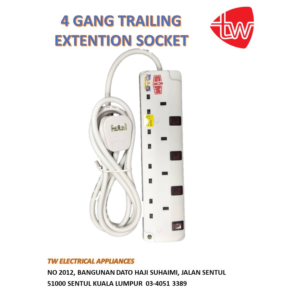 4 GANG TRAILING EXTENSION SOCKET SIRIM (2 Meter) , 4 GANG EXTENSION ...