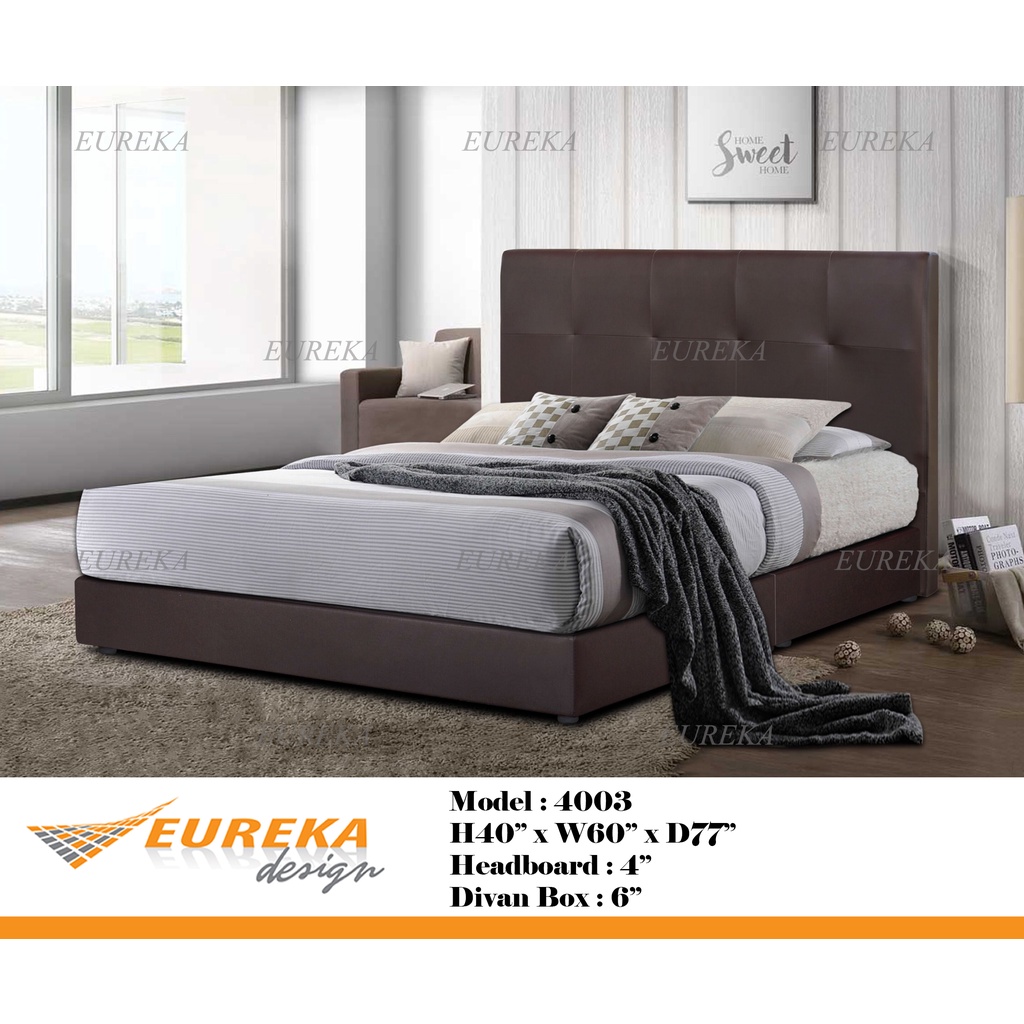 EUREKA Divan Bed Frame PVC Wood Upholstery Modern Simple 4003 / Katil ...