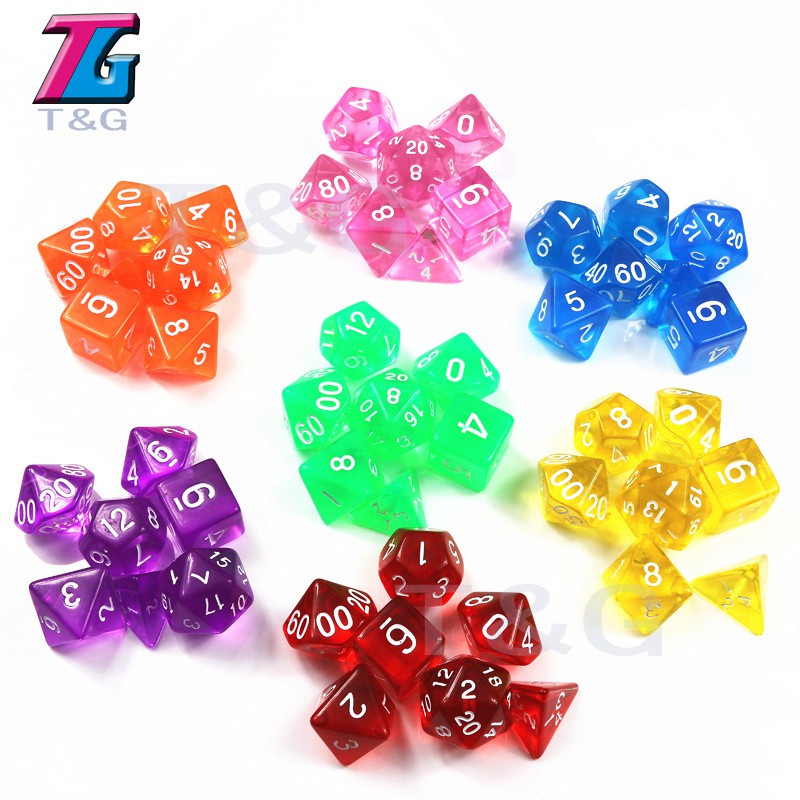Colorful Transparent 7pc Die Set with Candy Effect Poker Game D&d D4,d6 ...