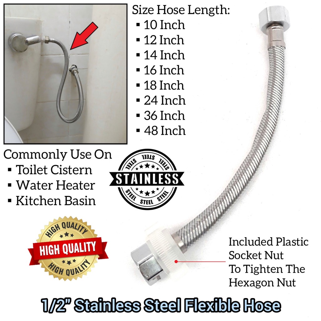 Stainless Steel Flexible Hose For Water Heater Basin Bibtap And Bathroom Toilet Cistern Tank Kitchen Bibtap Shopee Malaysia
