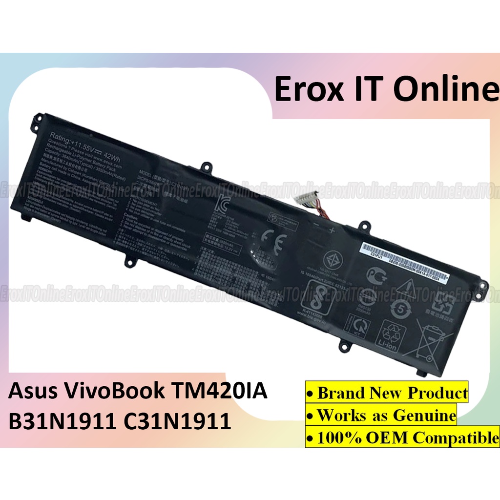 Batterie 42wh C31N1911 pour ASUS VivoBook Flip 14 TM420IA M413 M413DA TM420IA F413 K413 X413 pour ordinateur portable X X413FF X421DA B31N1911  509