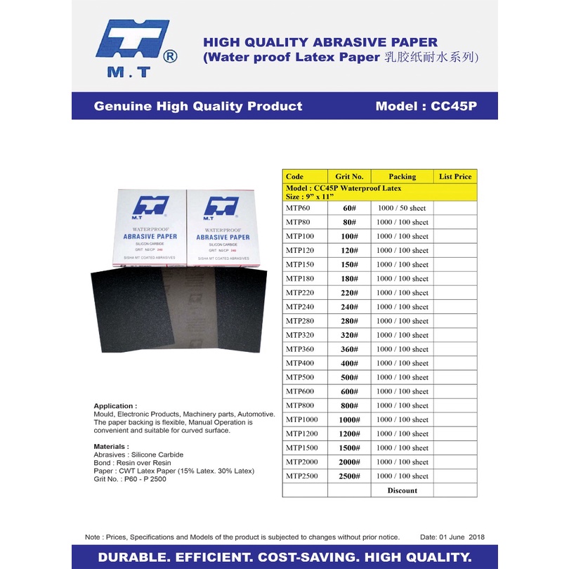 MT Abrasive Paper/Sand Paper/SandpaperWaterproof/Kertas Pasir CC45P