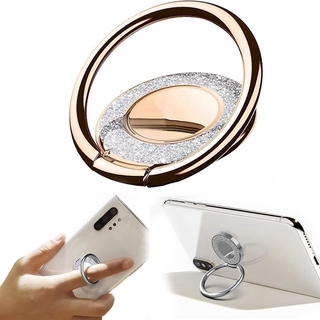 Clear Phone Ring Holders, Diamond Finger Grip Stand (Round Shape), 2pcs - Transparent, Silver