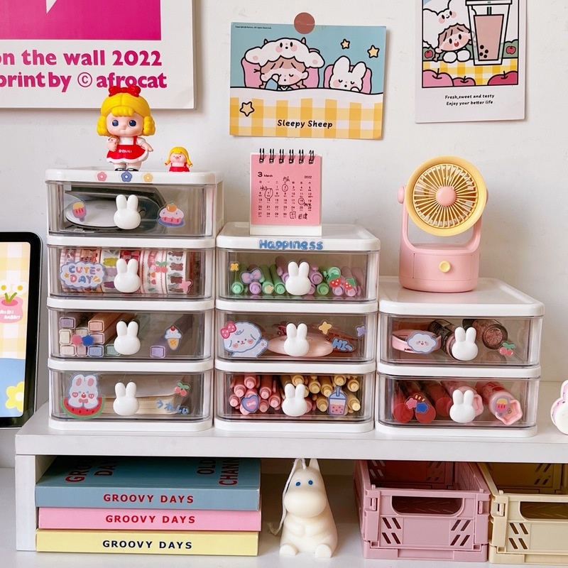 Cartoon Pen Organizer Creative Kawaii Rabbit Handle Storage Box ...
