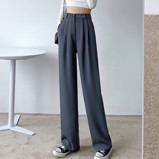 S-4XL】Women High Waist Mopping Suit Pants Straight Loose Long