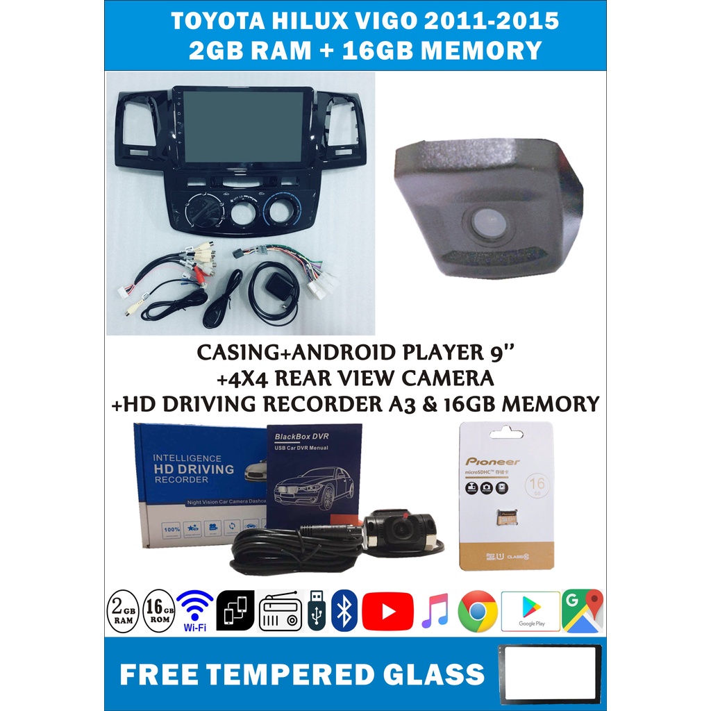 TOYOTA VIGO 2011-2015 ANDROID PLAYER 9''(2G+16G)+CASING+4X4 REAR VIEW ...