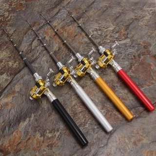 1Mini Portable Pocket Fish Pen Aluminum Alloy Fishing Rod Pole Reel Combos