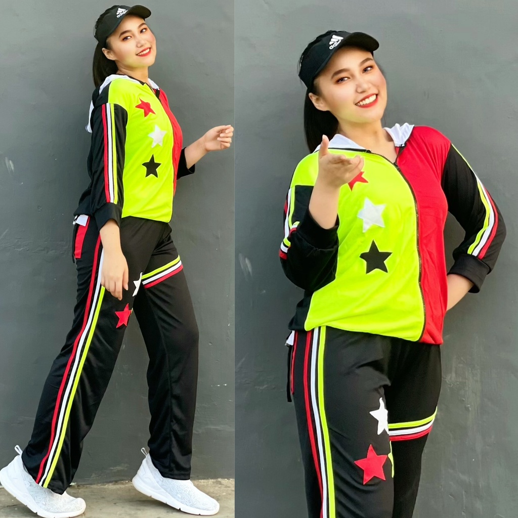 HITAM Triple Star Rainbow Black Zumba Aerobics Field Gymnastics Suits
