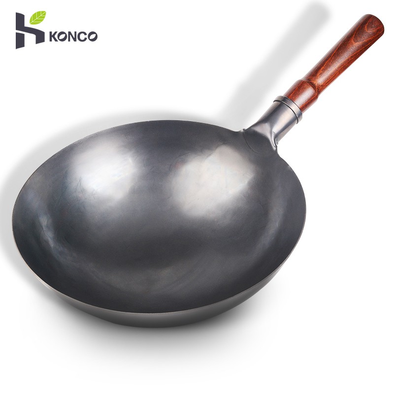 Konco Iron wok Cast iron pan Non-coated Pot General use for Gas and  Induction Cooker 32cm Chinese Wok Cookware Pan Kitchen Tools