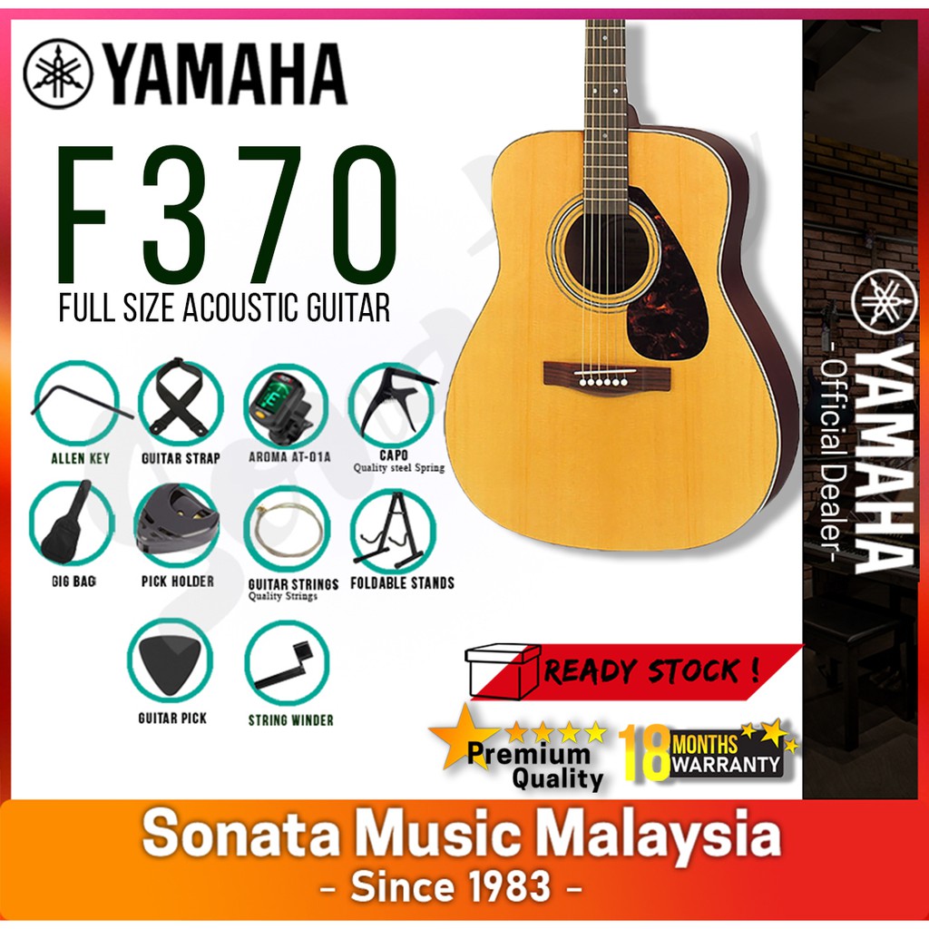 YAMAHA F 370 NATURAL ACOUSTIC GUITAR Complete Package ( F370 / F 370 ...
