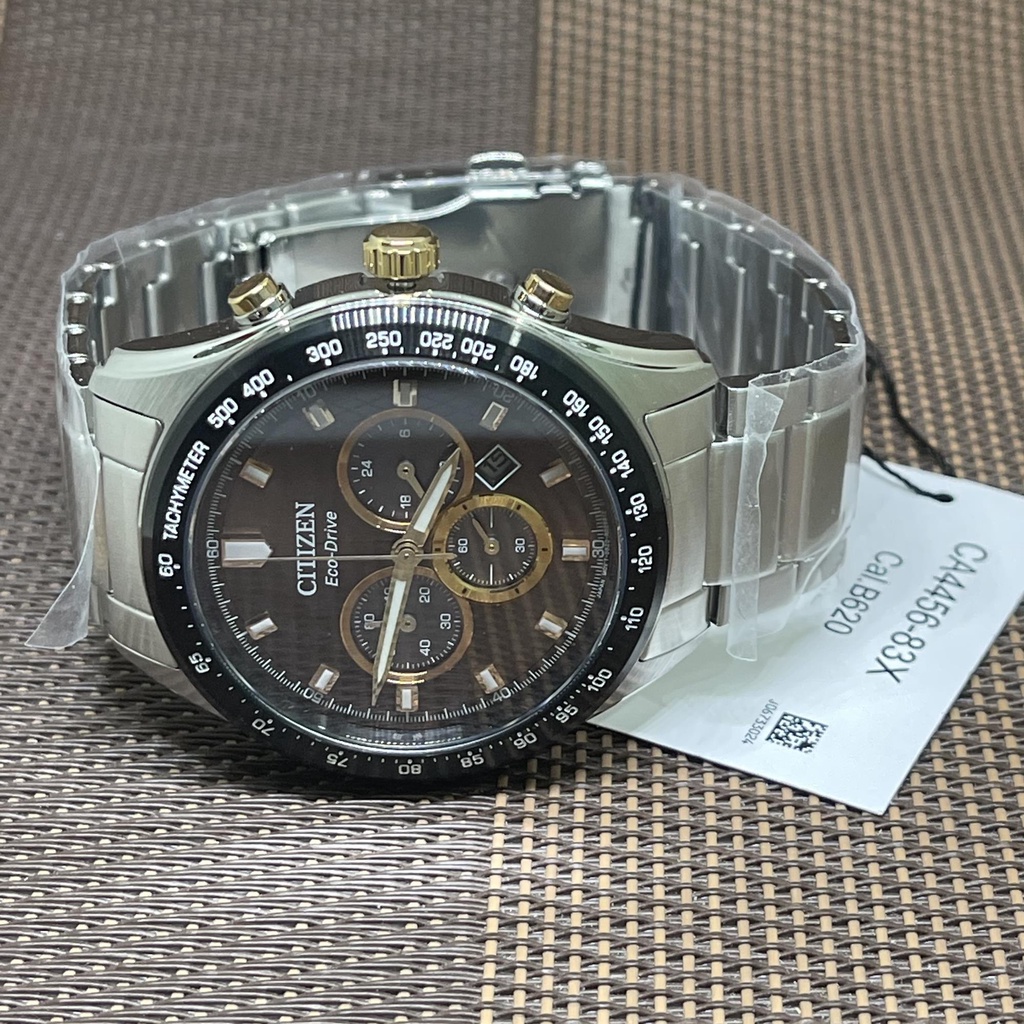 [Original] Citizen Eco-Drive CA4456-83X Chronograph Brown Dial Stainless  Steel Men Watch