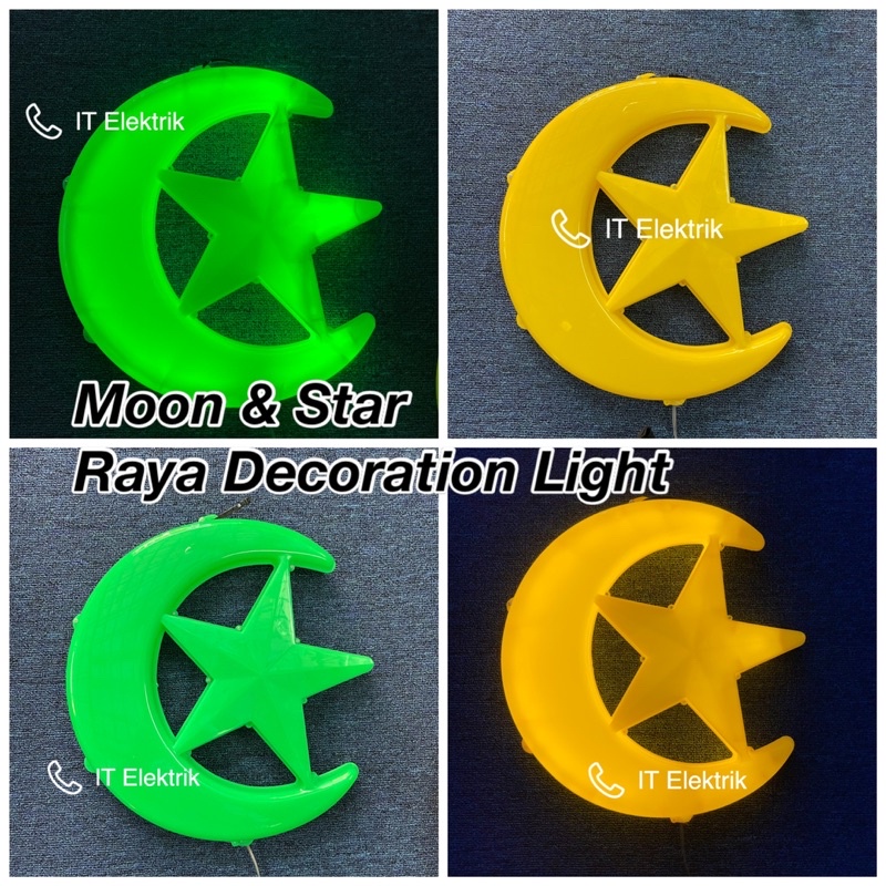 Bulan Bintang LED Lampu Hiasan Hari Raya Ramadhan Hijau Kuning Moon