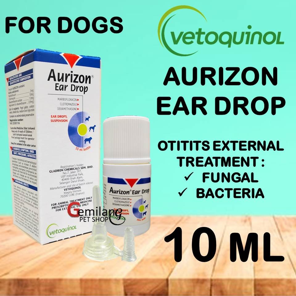 AURIZON Ear Drops Treatment of Otitis External in Dogs 10 ml [Exp 03/