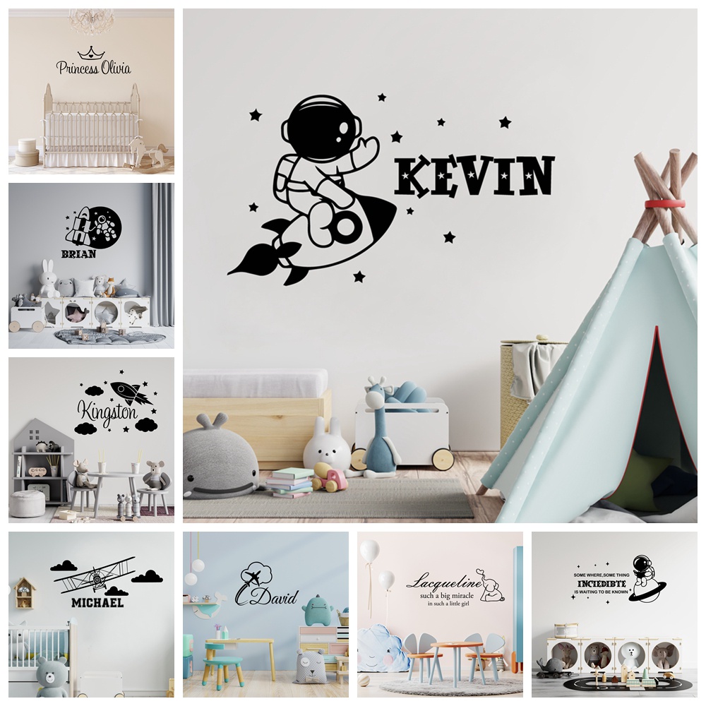 Cute Astronaut Custom Name Vinyl Decals Wall Sticker For Kids Rooms ...