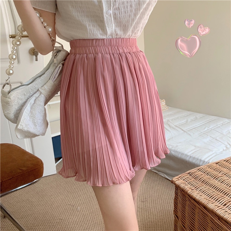 Pink pleated clearance knee length skirt