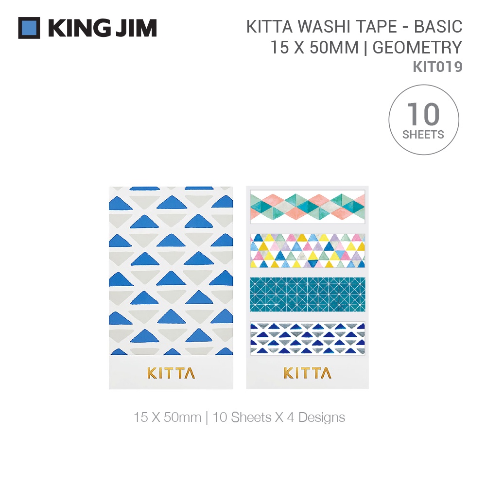 KING JIM KIT019 Kitta BASIC Washi Tape | 15 X 50mm | 10 Sheets X 4 ...