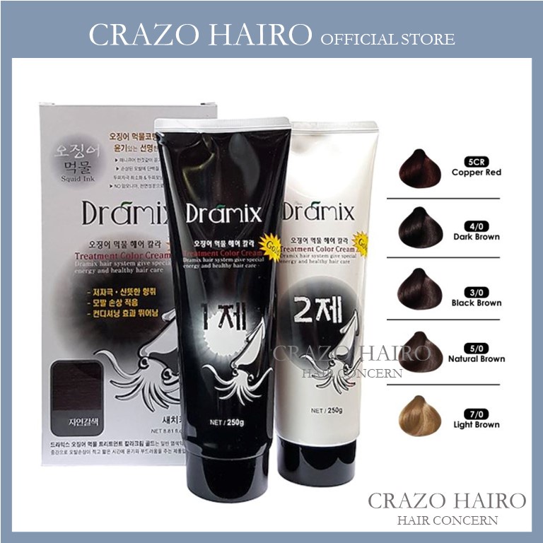 Dramix Squid Ink Treatment Color Cream Organic Hair Dye 250ml + 250ml