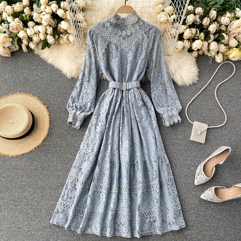 Korean Style Women Ladies Elegant Long Sleeve Autumn Hollow Lace Slim Fairy Long Dress Ready Stock New Shopee Malaysia