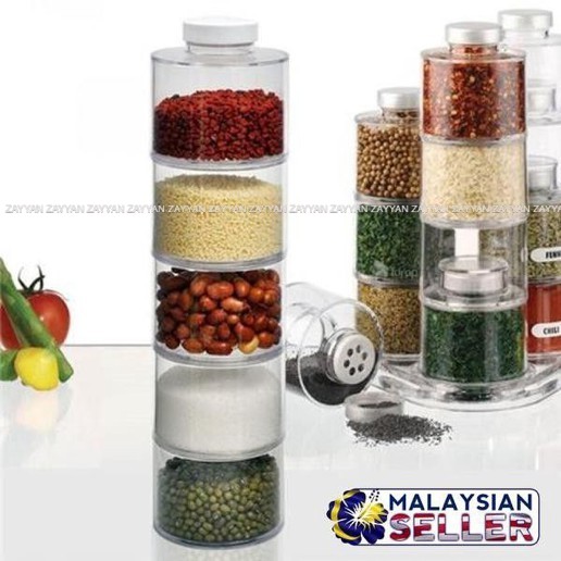 Bekas Rempah Spice Jar Spice Container Ratus 6pcs Tower Self-Stacking ...