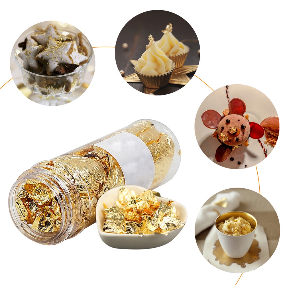 1PCS Edible Grade Genuine Gold Leaf Sheet Schabin Flakes 2g 24K Gold ...