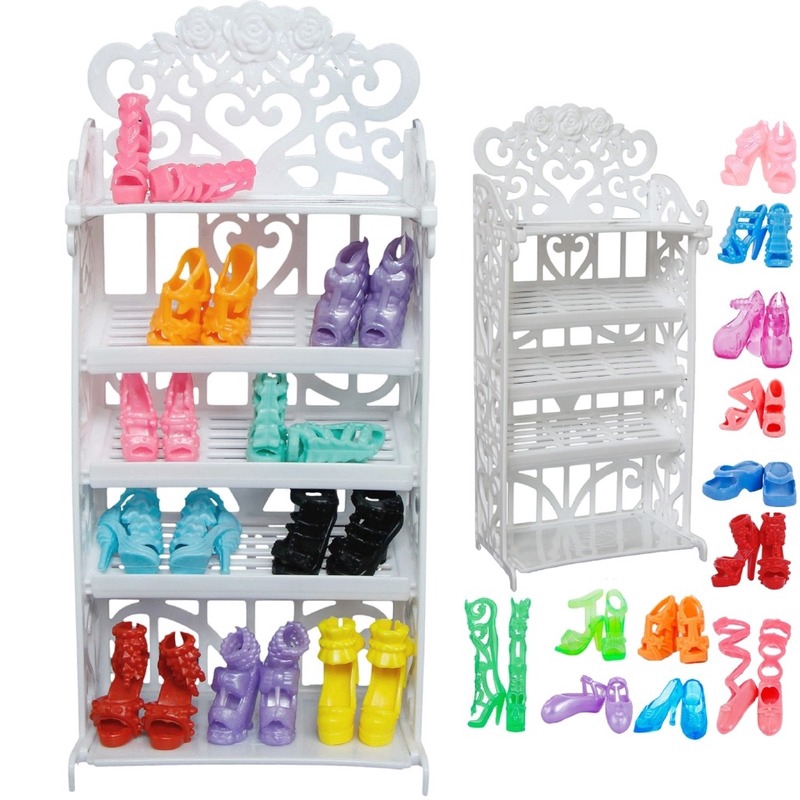 12 Pairs Shoes 1Pcs Plastic White Doll Shoes Rack Dollhouse Furniture Accessories for Barbie Doll Kids Toys Shopee Malaysia