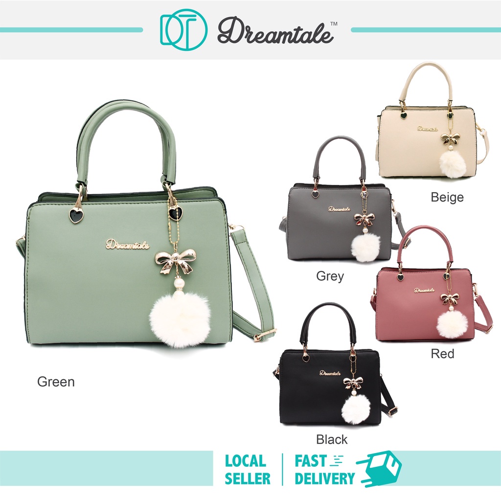 Dreamtale Women Handbag Kade Solid Colour Sling Bag Free Fur Ball Crossbody Handbeg WFS349