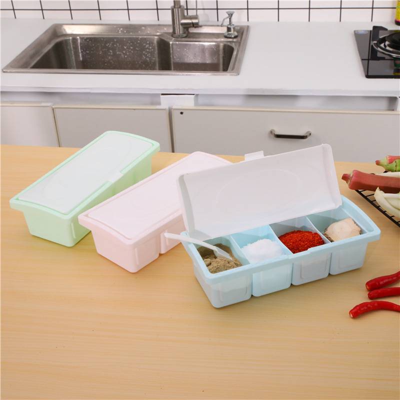 Seasoning Spices Storage Box 4 Compartments Containers Dispensers Jar ...