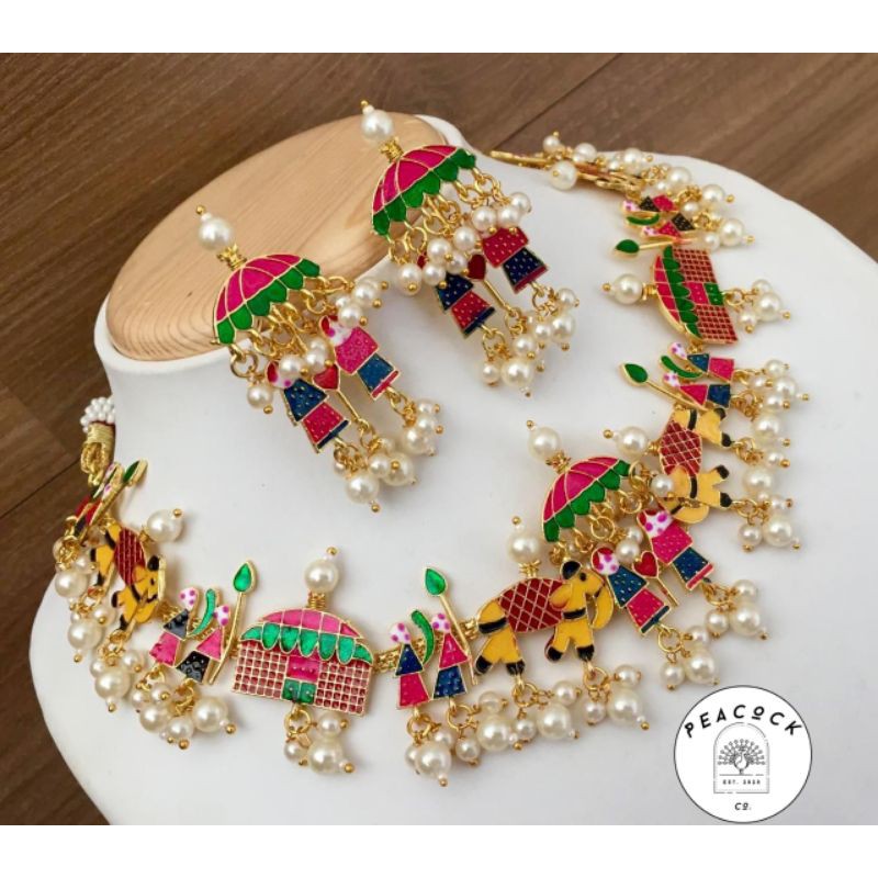 (Peacock Co) Meenakari Hasadi Chunky Funky Necklace Set (Pair with your