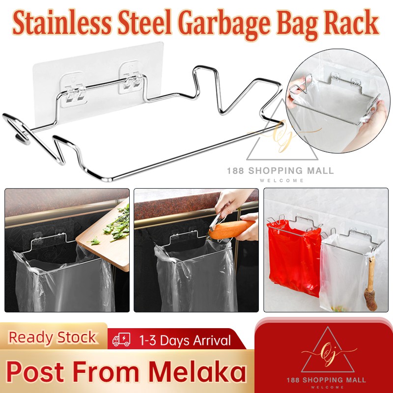 1Pcs Kitchen Trash Rack Cabinet Door Garbage Bags Holder Stainless ...