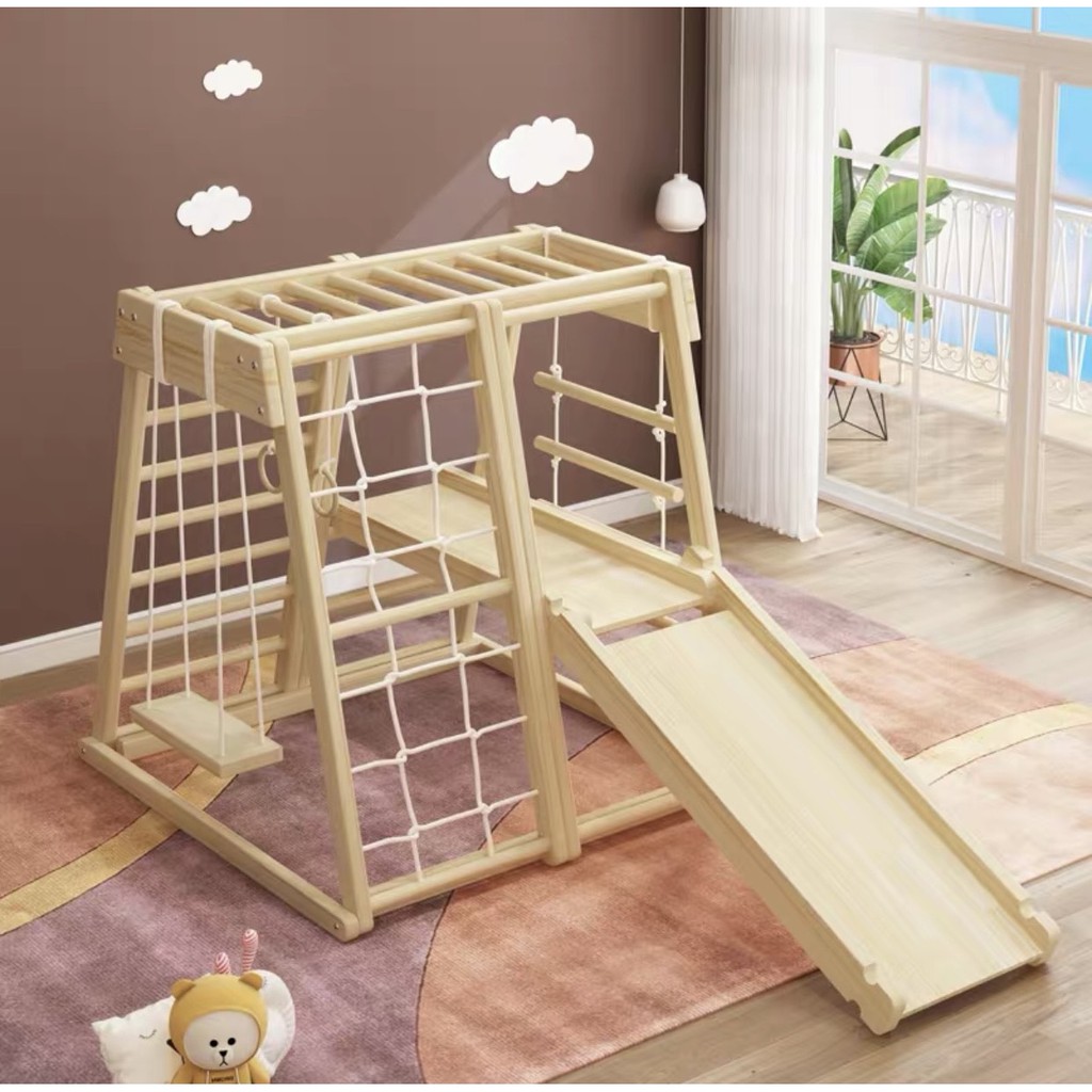 ready stock, kids fitness equipment Wooden Climbing slide Frame Indoor ...